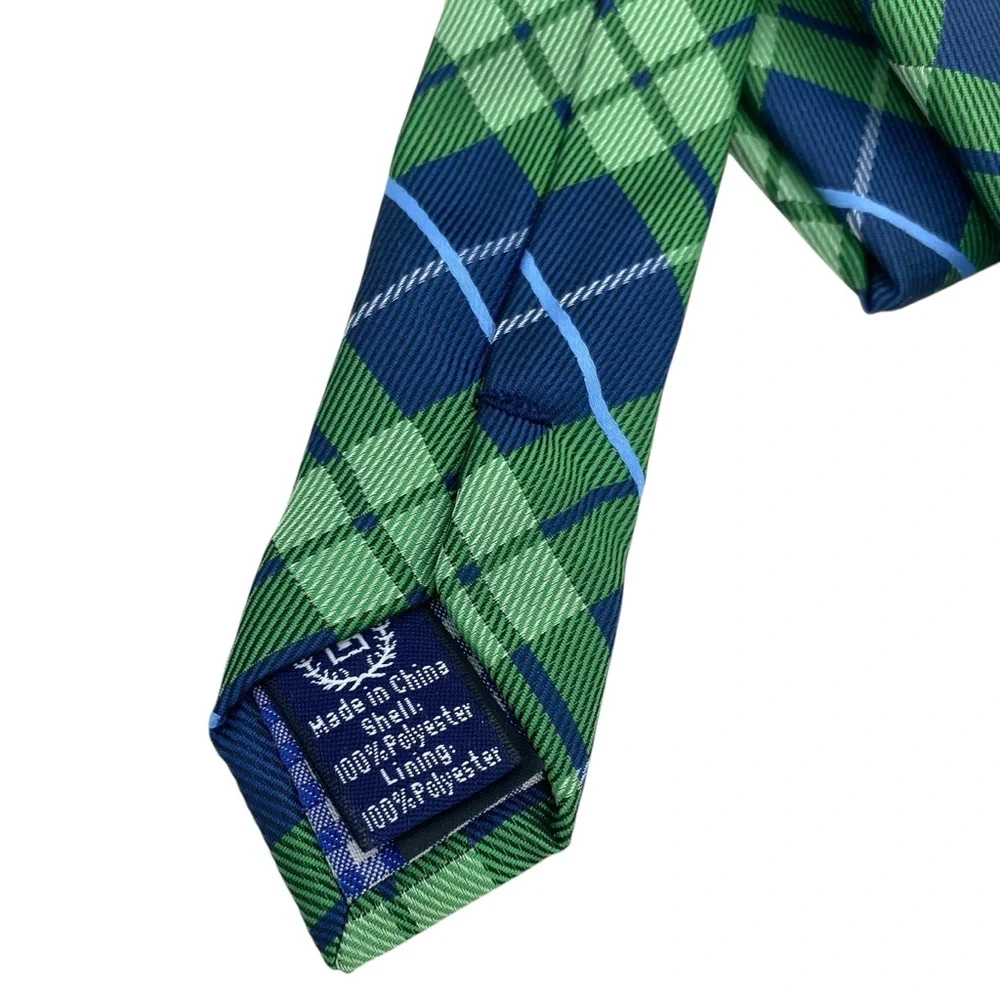 Chaps Boys Parker Blue Green Plaid Tie New